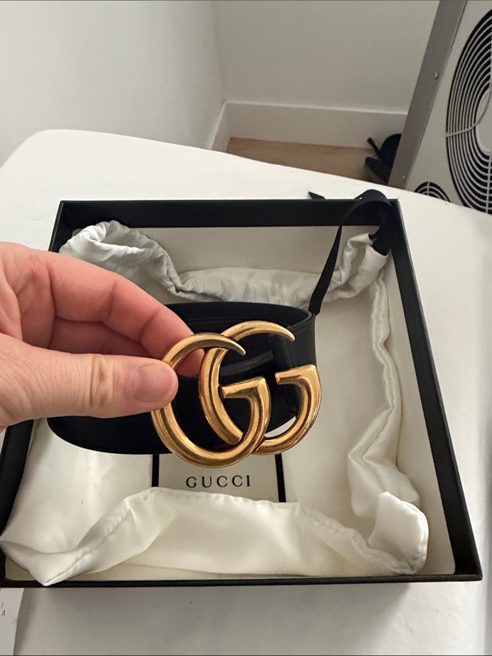 Gucci Black Leather Belt with Gold Double G Buckle